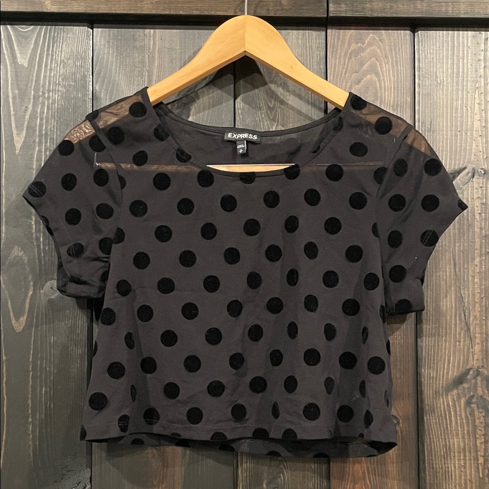Express Black Sheer Polka Dot Crop Top